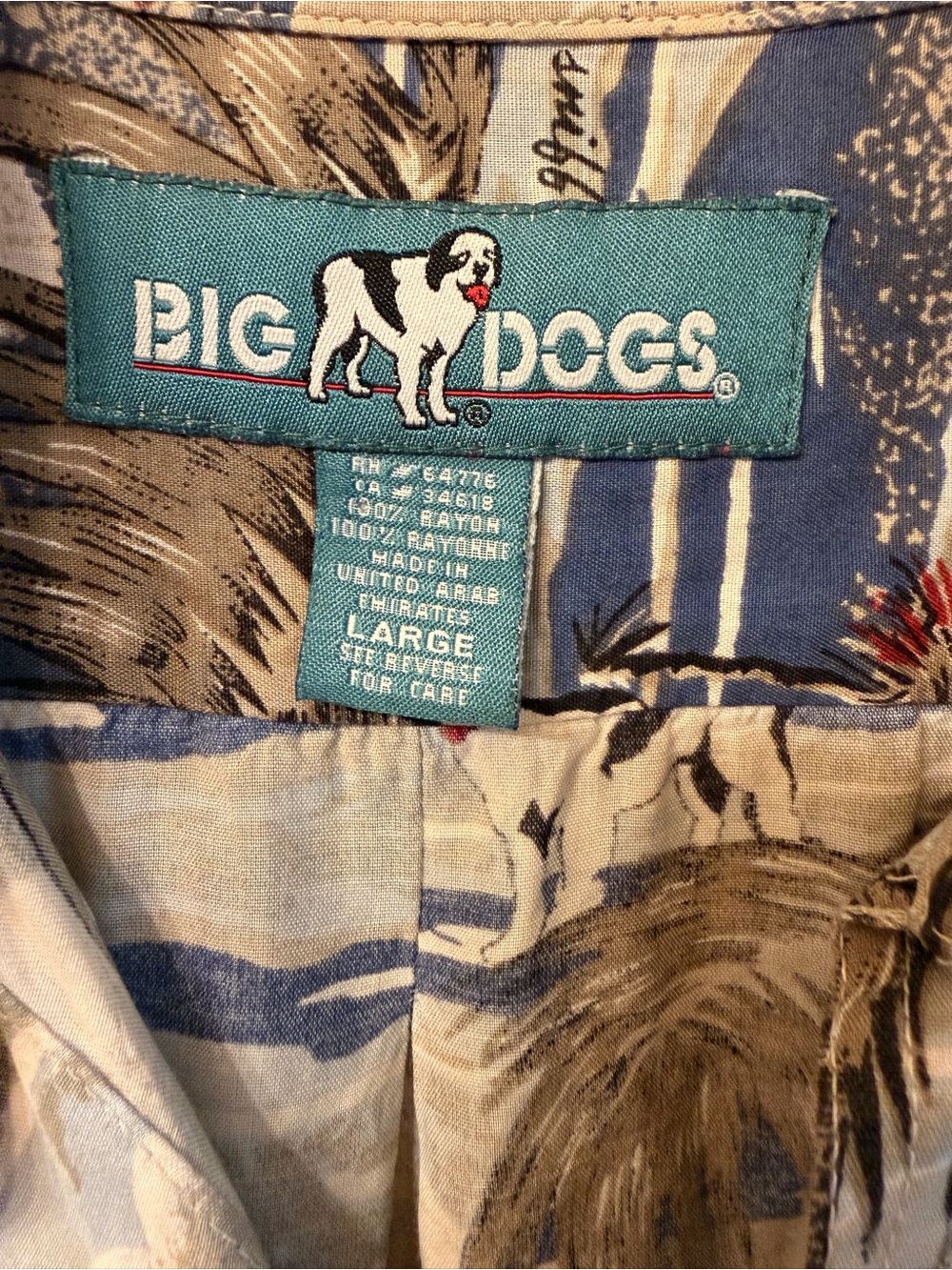 Vintage Big Dogs "Air Big Dogs" All Over Print Rayon Hawaiian Camp Shirt
Men's L - Picture 3 of 11
